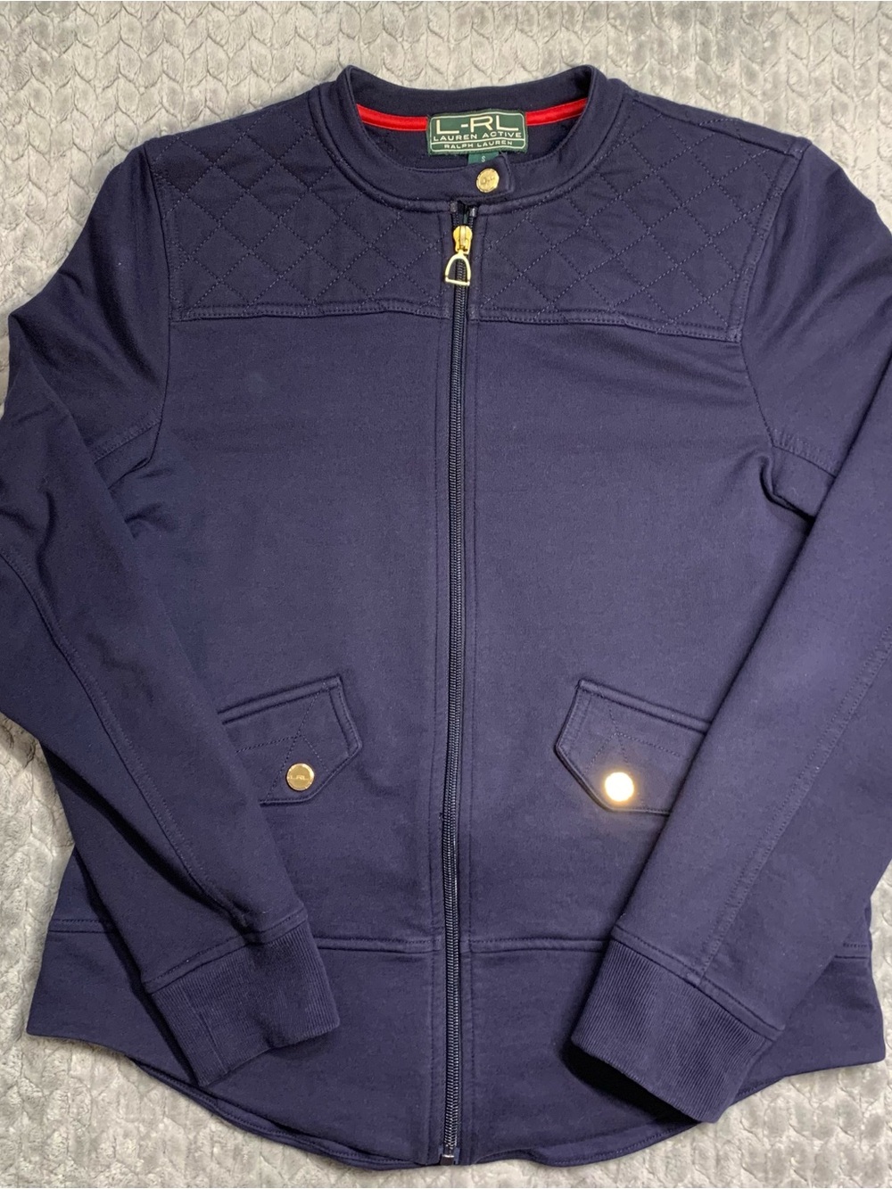 Ralph Lauren Navy Quilted Lauren Active Jacket with Gold Hardware